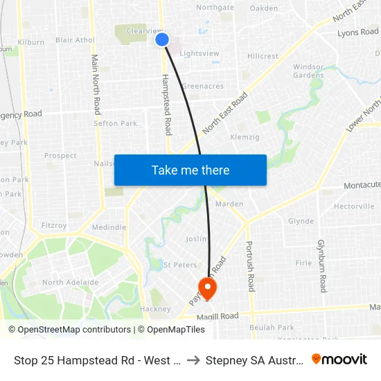 Stop 25 Hampstead Rd - West side to Stepney SA Australia map