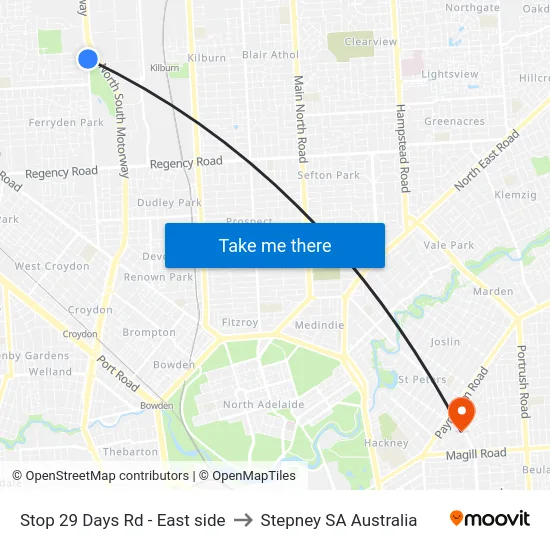 Stop 29 Days Rd - East side to Stepney SA Australia map