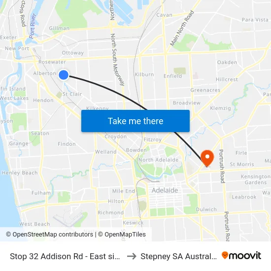 Stop 32 Addison Rd - East side to Stepney SA Australia map