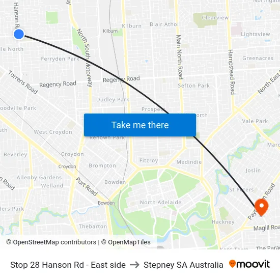 Stop 28 Hanson Rd - East side to Stepney SA Australia map