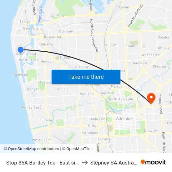 Stop 35A Bartley Tce - East side to Stepney SA Australia map