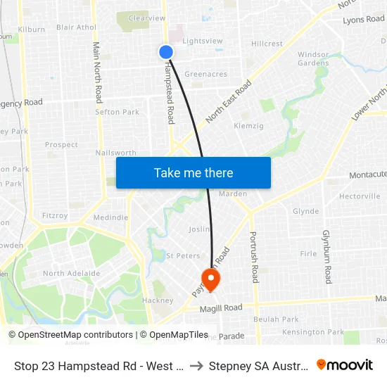 Stop 23 Hampstead Rd - West side to Stepney SA Australia map