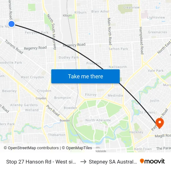 Stop 27 Hanson Rd - West side to Stepney SA Australia map