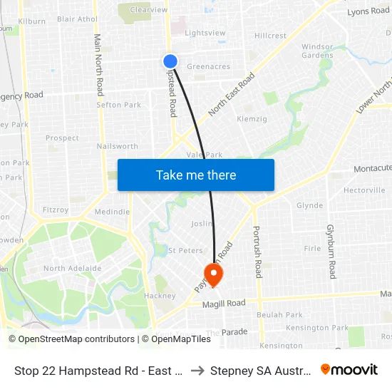 Stop 22 Hampstead Rd - East side to Stepney SA Australia map