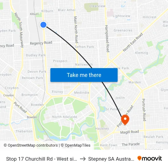 Stop 17 Churchill Rd - West side to Stepney SA Australia map