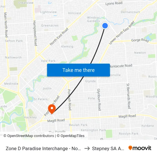 Zone D Paradise Interchange - North West side to Stepney SA Australia map