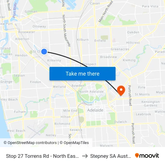 Stop 27 Torrens Rd - North East side to Stepney SA Australia map