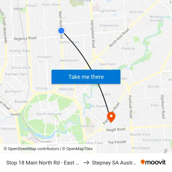 Stop 18 Main North Rd - East side to Stepney SA Australia map