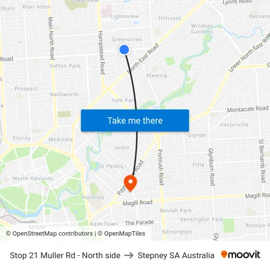 Stop 21 Muller Rd - North side to Stepney SA Australia map