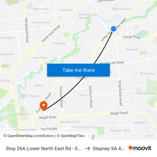 Stop 26A Lower North East Rd - South East side to Stepney SA Australia map