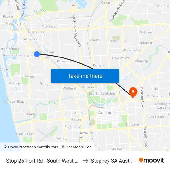 Stop 26 Port Rd - South West side to Stepney SA Australia map