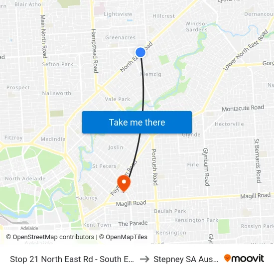 Stop 21 North East Rd - South East side to Stepney SA Australia map