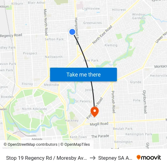 Stop 19 Regency Rd / Moresby Ave - North side to Stepney SA Australia map