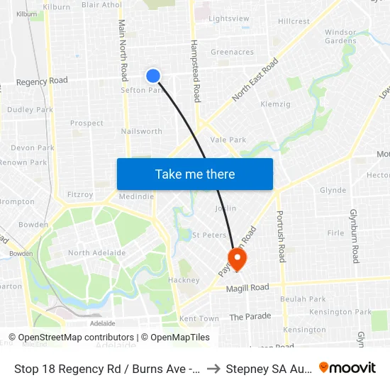 Stop 18 Regency Rd / Burns Ave - South side to Stepney SA Australia map