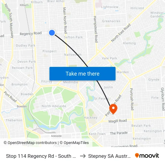 Stop 114 Regency Rd - South side to Stepney SA Australia map