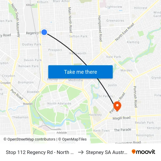 Stop 112 Regency Rd - North side to Stepney SA Australia map