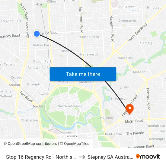 Stop 16 Regency Rd - North side to Stepney SA Australia map