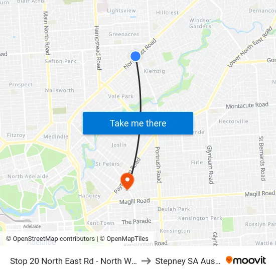 Stop 20 North East Rd - North West side to Stepney SA Australia map