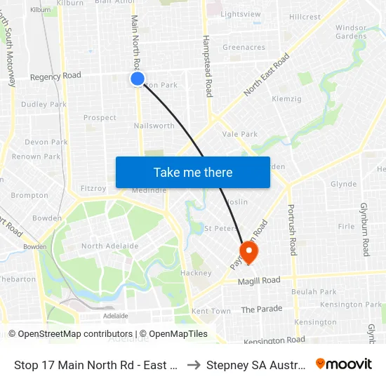 Stop 17 Main North Rd - East side to Stepney SA Australia map