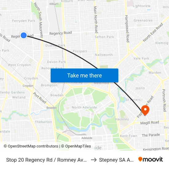 Stop 20 Regency Rd / Romney Ave - North side to Stepney SA Australia map