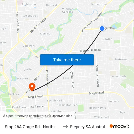 Stop 26A Gorge Rd - North side to Stepney SA Australia map