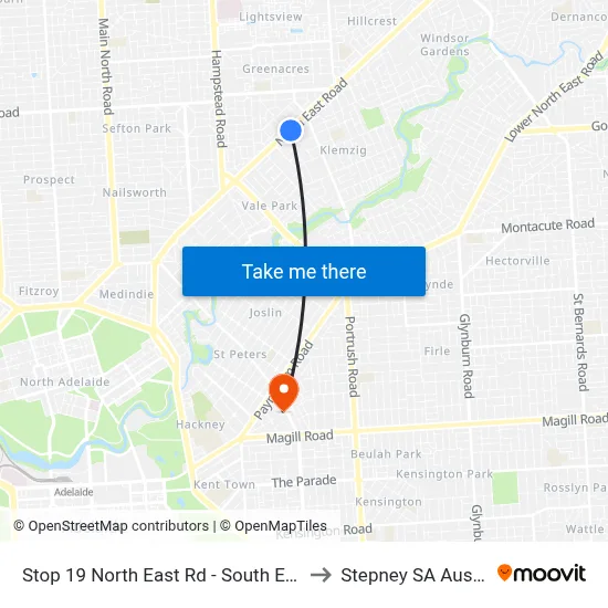 Stop 19 North East Rd - South East side to Stepney SA Australia map