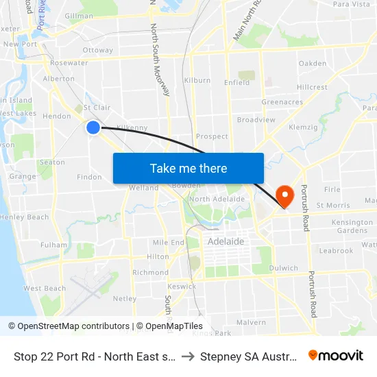 Stop 22 Port Rd - North East side to Stepney SA Australia map