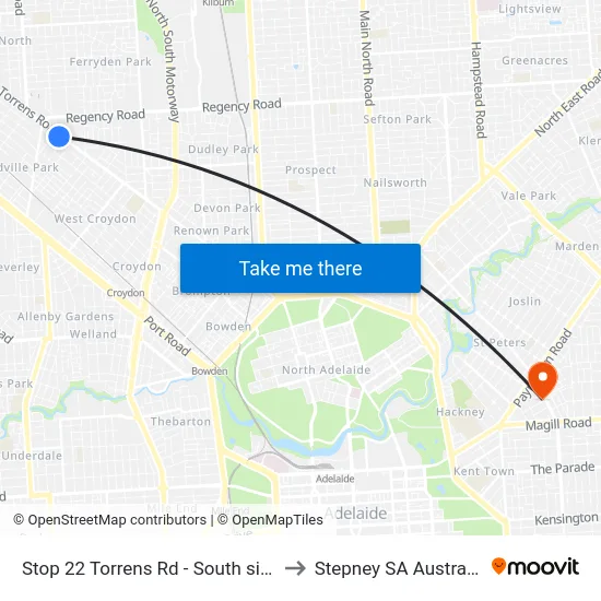 Stop 22 Torrens Rd - South side to Stepney SA Australia map