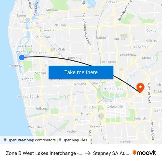 Zone B West Lakes Interchange - West side to Stepney SA Australia map