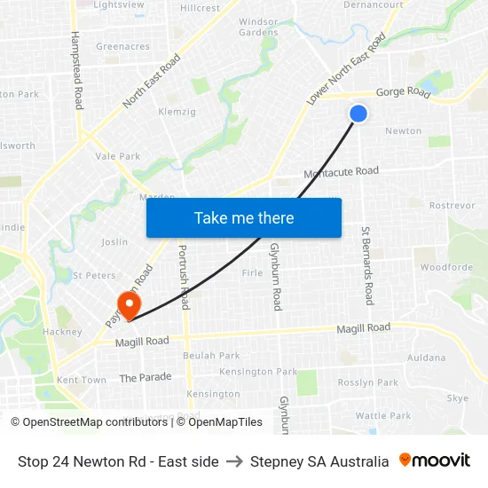 Stop 24 Newton Rd - East side to Stepney SA Australia map