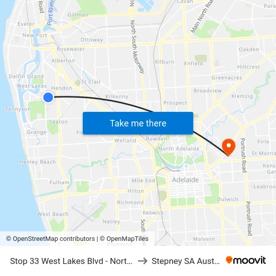 Stop 33 West Lakes Blvd - North side to Stepney SA Australia map