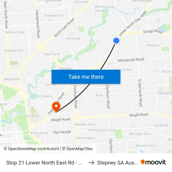 Stop 21 Lower North East Rd - West side to Stepney SA Australia map