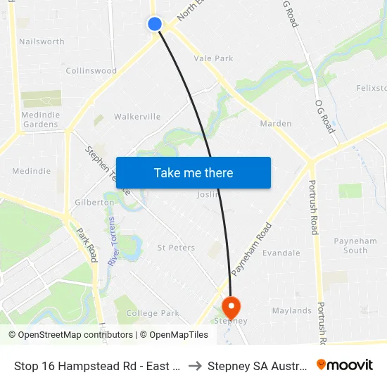 Stop 16 Hampstead Rd - East side to Stepney SA Australia map