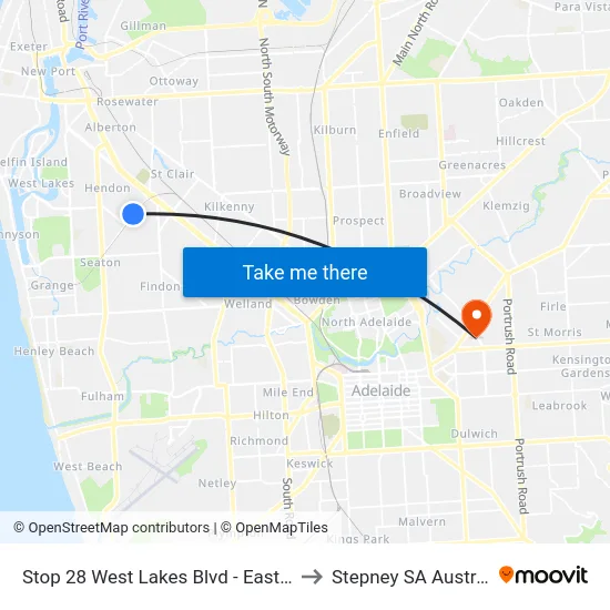 Stop 28 West Lakes Blvd - East side to Stepney SA Australia map