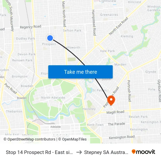 Stop 14 Prospect Rd - East side to Stepney SA Australia map