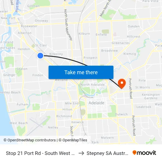 Stop 21 Port Rd - South West side to Stepney SA Australia map