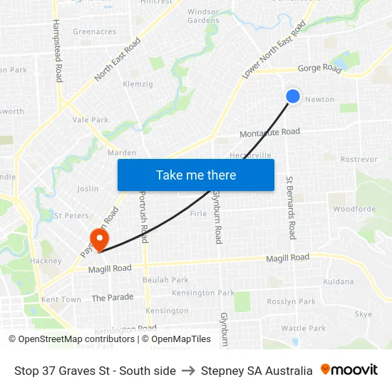 Stop 37 Graves St - South side to Stepney SA Australia map