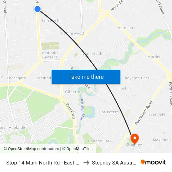 Stop 14 Main North Rd - East side to Stepney SA Australia map