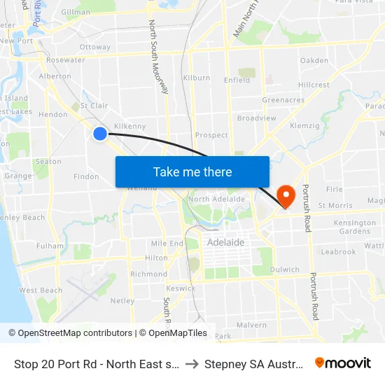 Stop 20 Port Rd - North East side to Stepney SA Australia map