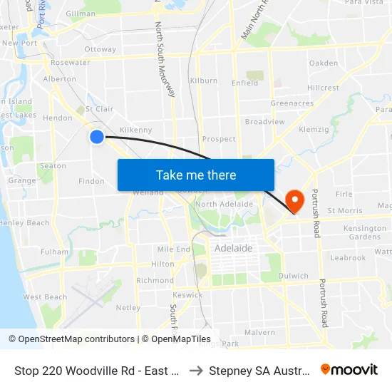 Stop 220 Woodville Rd - East side to Stepney SA Australia map