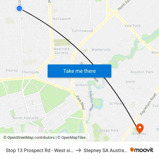 Stop 13 Prospect Rd - West side to Stepney SA Australia map