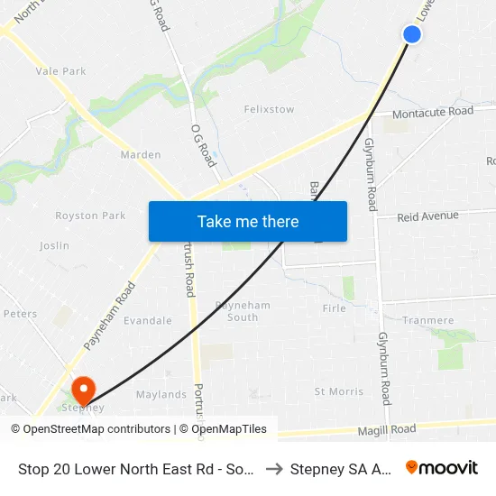 Stop 20 Lower North East Rd - South East side to Stepney SA Australia map