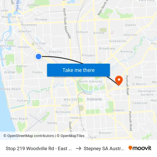 Stop 219 Woodville Rd - East side to Stepney SA Australia map