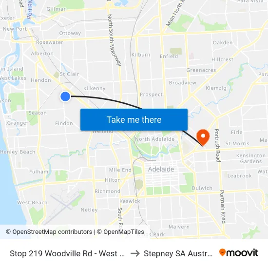 Stop 219 Woodville Rd - West side to Stepney SA Australia map