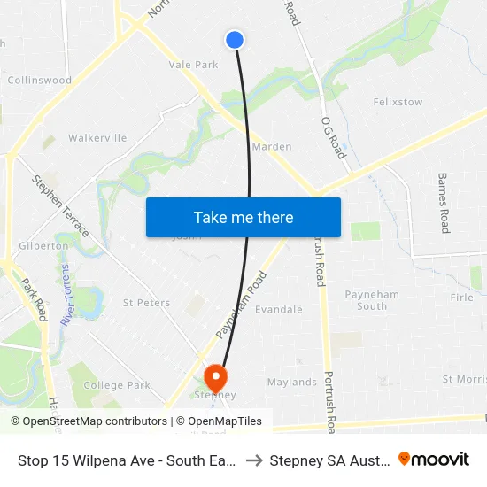 Stop 15 Wilpena Ave - South East side to Stepney SA Australia map