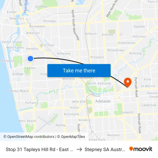 Stop 31 Tapleys Hill Rd - East side to Stepney SA Australia map