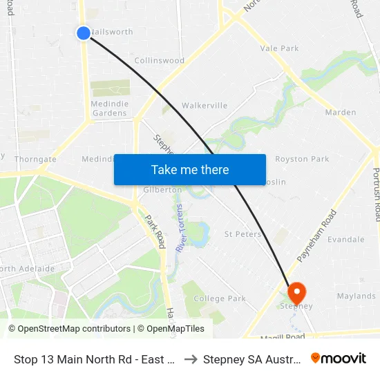 Stop 13 Main North Rd - East side to Stepney SA Australia map
