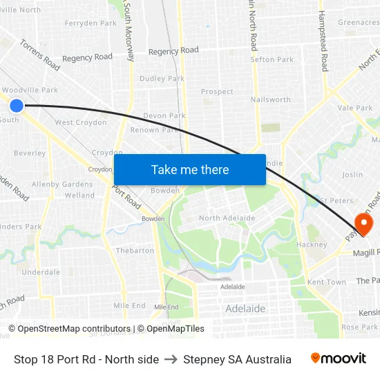 Stop 18 Port Rd - North side to Stepney SA Australia map