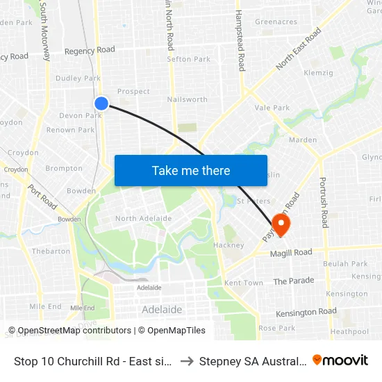 Stop 10 Churchill Rd - East side to Stepney SA Australia map