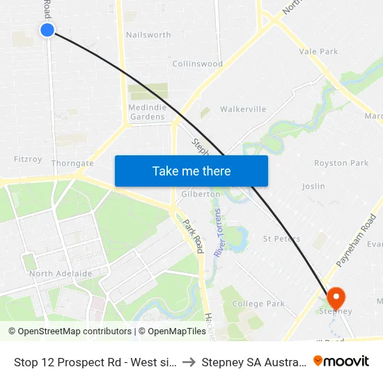 Stop 12 Prospect Rd - West side to Stepney SA Australia map